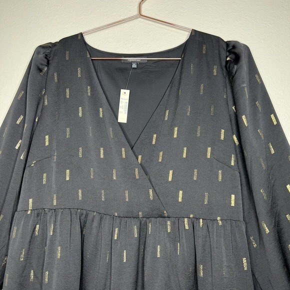 Madewell Black & Gold Metallic Jacquard Faux Wrap Tiered Mini Dress XL NWT - Picture 6 of 16